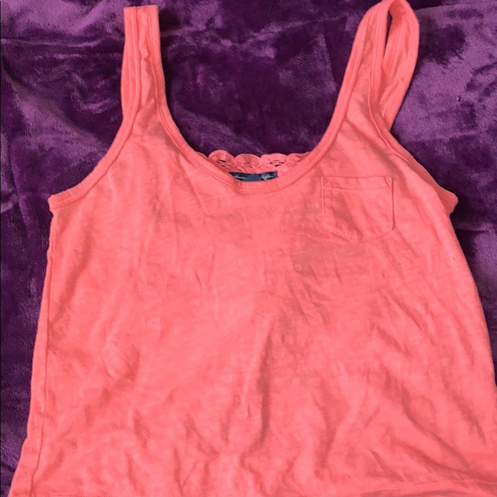 Cropped Coral Tank Top with cute lace back